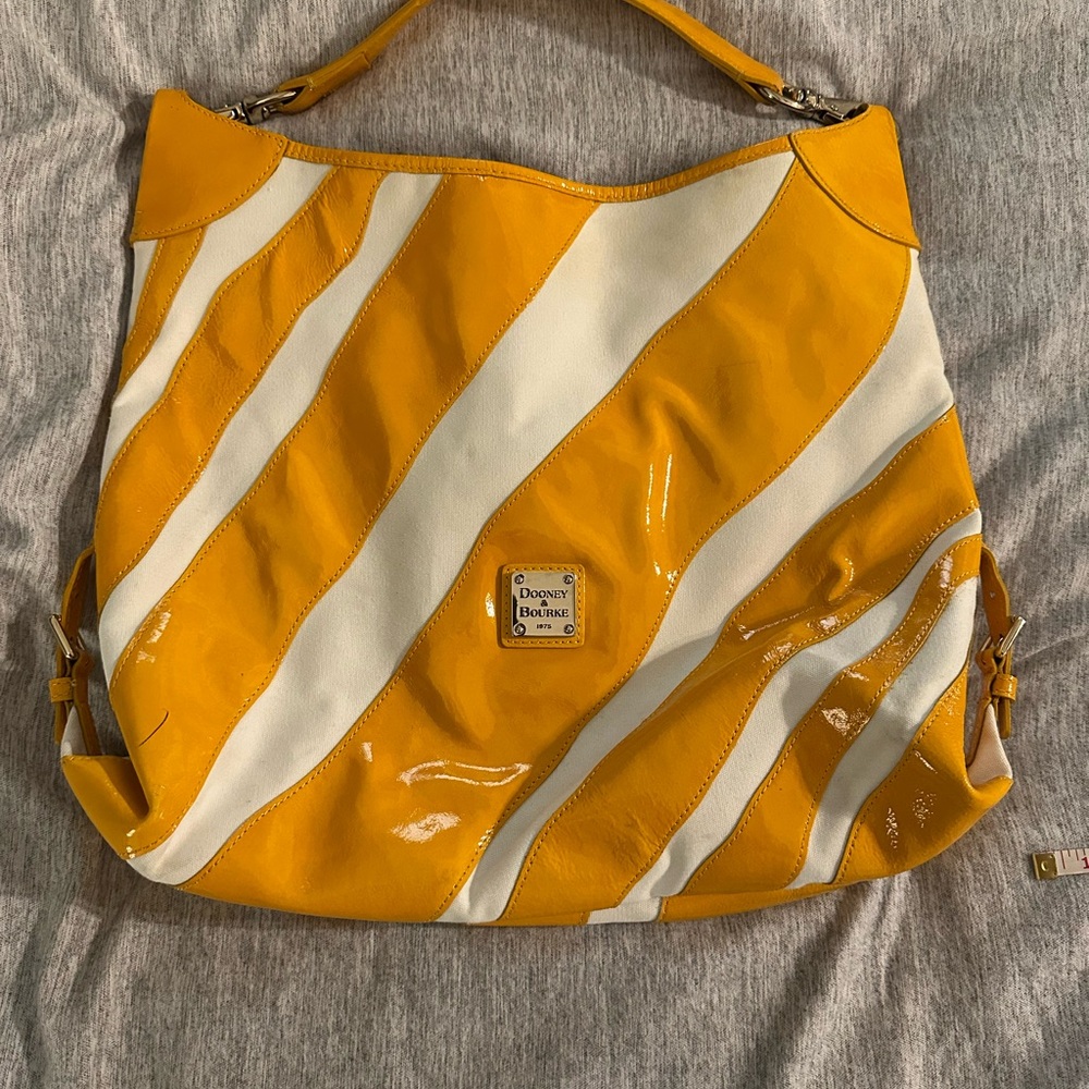 Dooney & Bourke Yellow and White Shoulder Bag with Stripes